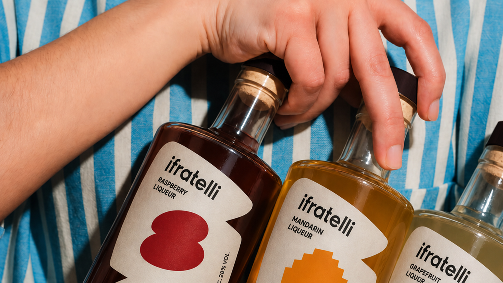 De drie Ifratelli-likeuren Frambocello, Mancello en Pomcello